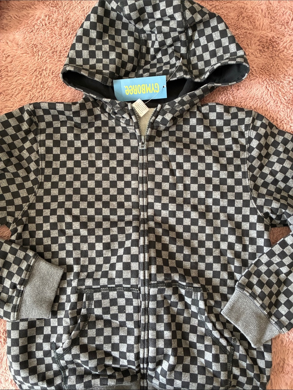 Gymboree Gray & Black Checkerboard Zip-Up Hoodie